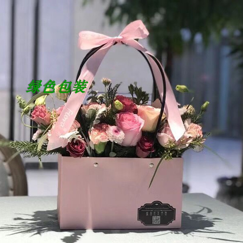 新款防水白卡纸盆栽鲜花手提袋子 七夕情人节送礼袋 多肉植物包装