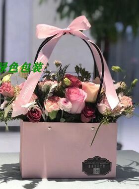 新款防水白卡纸盆栽鲜花手提袋子 七夕情人节送礼袋 多肉植物包装