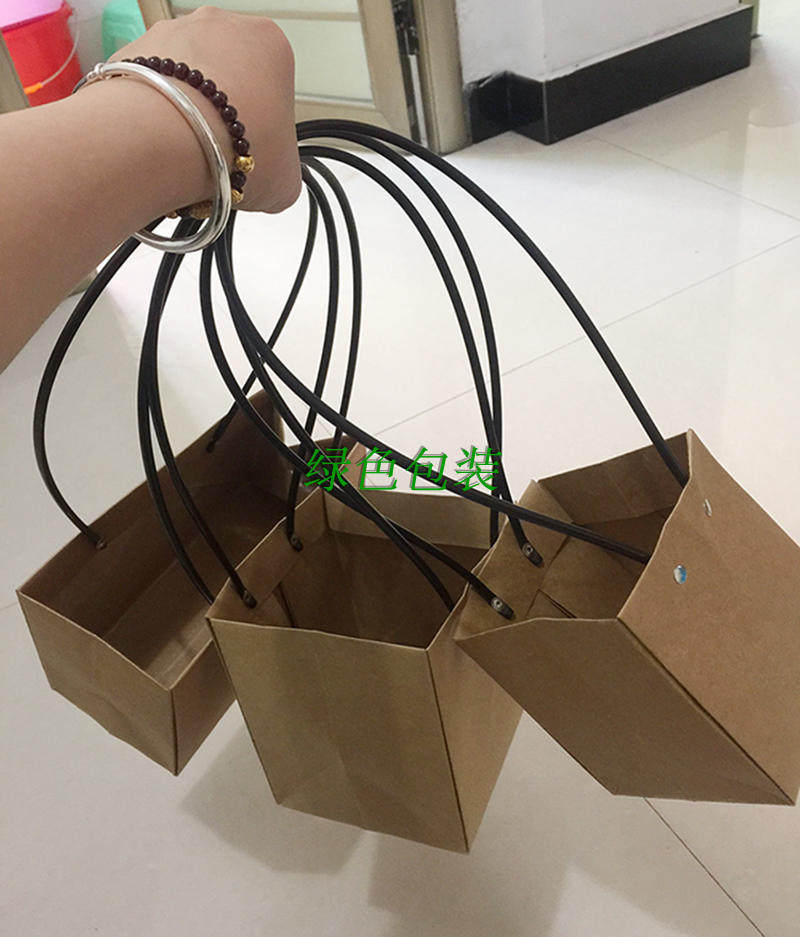 牛皮纸袋防水手提花袋唯美迷你插花盒进口防水牛皮纸袋高档鲜花袋