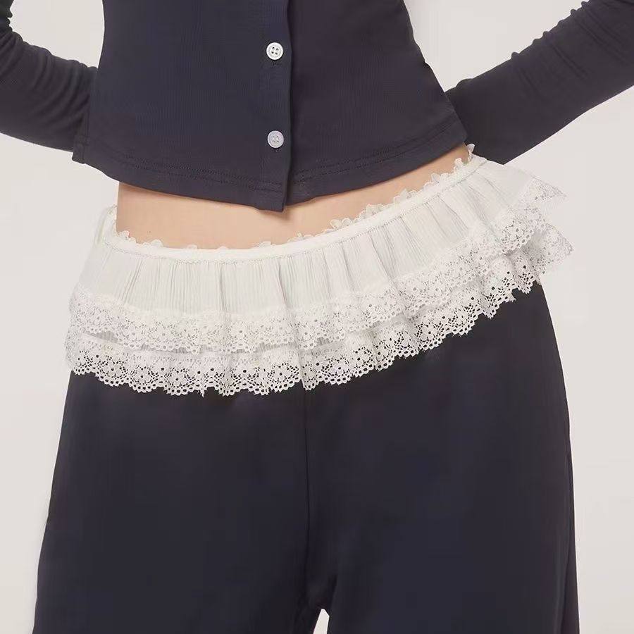 蕾丝花边屁帘女2025新款春夏季百搭系带围裙帘打底裤摆裙