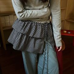 双层格子四季款屁帘半身裙短裙女秋冬蛋糕裙a字半裙裙子屁帘