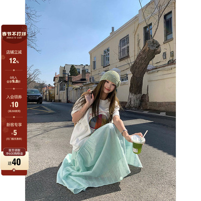 CCKOK薄荷绿镂空钩花半身裙