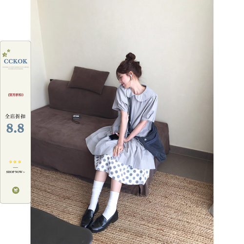 日系纯色宽松连衣裙温柔风短裙
