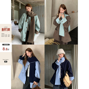 CCKOK2025秋冬纯色双面穿毛呢保暖大衣配围巾女 现货