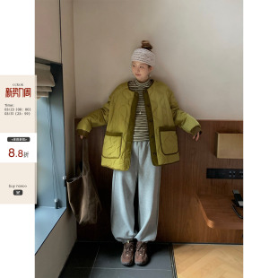 拼色灯芯绒光泽感日式 CCKOK 圆领棉服棉袄面包服外套女冬 现货