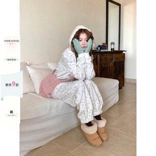 CCKOK冬季韩系穿搭好看保暖宽松淡淡碎花加绒卫衣休闲两件套装女