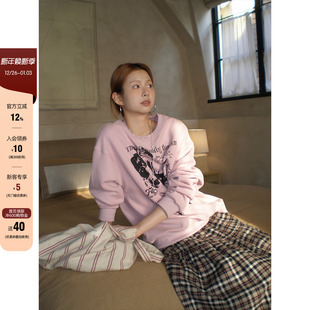 港风上衣女 新款 CCKOK 古着vintage动物印花圆领宽松卫衣2025秋季