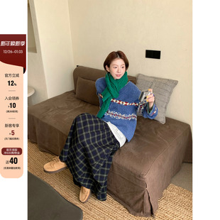 韩系穿搭气质通勤 新品 百搭磨毛墨绿格纹半身长裙女 冬季 CCKOK