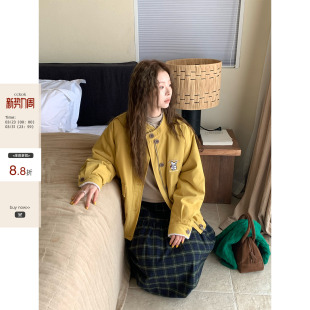 冬季 CCKOK 韩系通勤穿搭粉黄色小狗刺绣100%棉羔毛外套女 现货