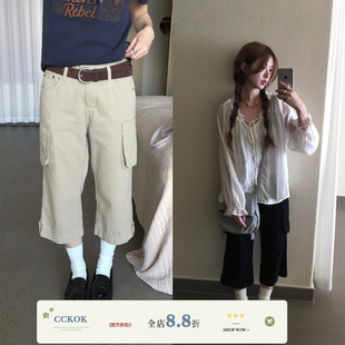 CCKOK日系工装直筒7分裤2026夏季新款薄款甜酷休闲百搭阔腿短裤女