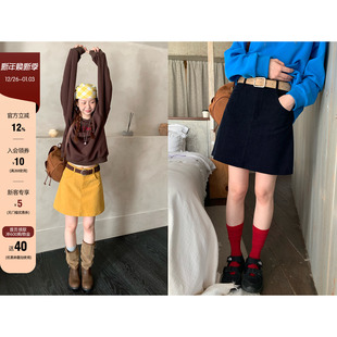 a字显瘦百搭高腰半身裙 新款 CCKOK 纯色柔软细灯芯绒短裙2025秋季