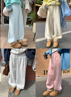 CCKOK 奶甜色调加厚绒束脚卫裤2025冬季新款软糯运动休闲直筒裤女
