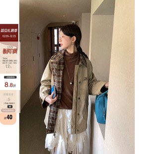 韩系保暖重工磨毛夹棉格纹拼皮双面穿外套女 CCKOK冬季 现货