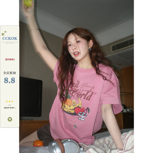 CCKOK 美式复古水果印花宽松T恤2026夏季新款休闲舒适小众短袖女
