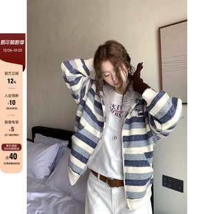 00冬季 韩系穿搭雪花点撞色条纹拼毛领连帽加绒外套 1220 CCKOK