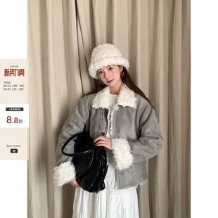 秋冬韩系少女通勤皮毛一体翻领立领两穿保暖外套女 CCKOK 现货