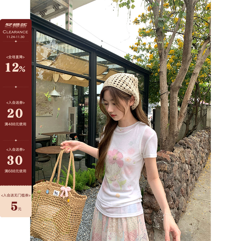 CCKOK贝壳花朵真两件透感T恤