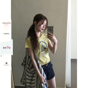 CCKOK美式航海帆船T恤2026夏季新款复古小众甜酷设计淡黄色短袖女
