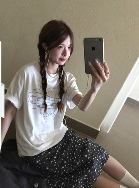CCKOK 音符印花宽松T恤2026夏季新款复古设计小众休闲舒适短袖女