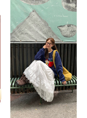 CCKOK 白色蕾丝小花边钩花蛋糕裙2025秋季新款法式少女小众半身裙