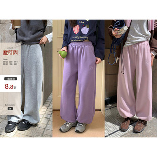 现货 阔腿直筒高腰束脚裤 简约字母刺绣纯色卫裤 新款 女 2025秋季