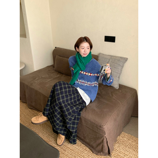 新品 现货 冬季 百搭磨毛墨绿格纹半身长裙女 韩系穿搭气质通勤