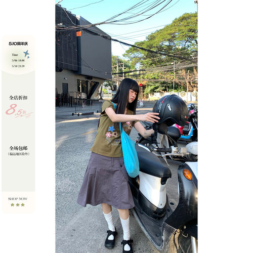 CCKOK洗水工装口袋百褶中裙伞裙