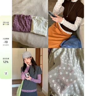 CCKOK 春夏新品韩女系通勤气质小花透视蕾丝半高领打底衫女