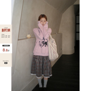 CCKOK 格子中长半身裙女 复古卡其格纹拼接蕾丝边蛋糕裙2026春季