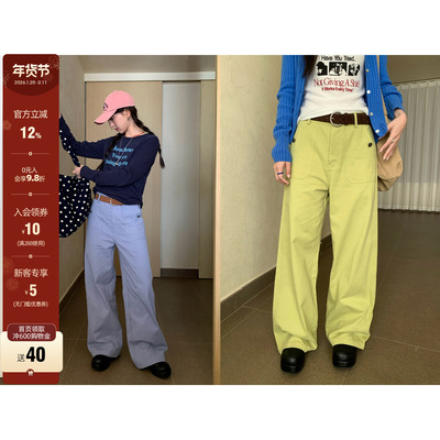 CCKOK 2026新品 早春韩系穿搭休闲纯色100%棉中腰阔腿休闲裤女