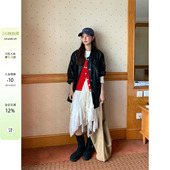 复古小众设计杏色中长裙 法式 CCKOK 不规则雪纺半身裙2026春夏新款