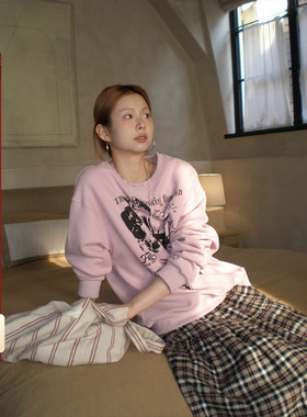 CCKOK 古着vintage动物印花圆领宽松卫衣2025秋季新款港风上衣女