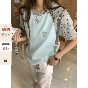 T恤甜美别致减龄套头短袖 本碎花插袖 上衣女夏 双版 CCKOK