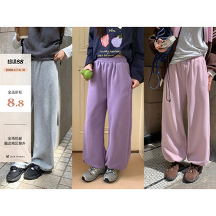 阔腿直筒高腰束脚裤 女 新款 2025秋季 现货 简约字母刺绣纯色卫裤