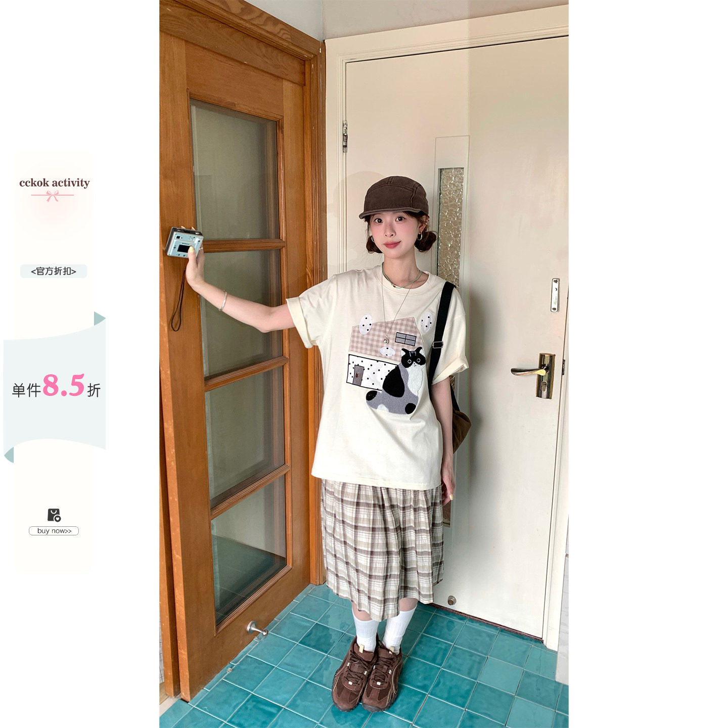 CCKOK毛巾绣猫猫T恤2026夏季新款小众重工设计复古休闲舒适短袖女
