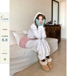 CCKOK冬季韩系穿搭好看保暖宽松淡淡碎花加绒卫衣休闲两件套装女