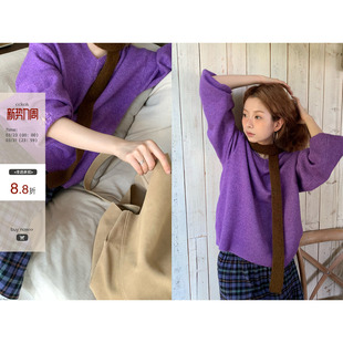 CCKOK小花朵刺绣纯色V领针织毛衣2025秋季 温柔软糯慵懒上衣女 新款