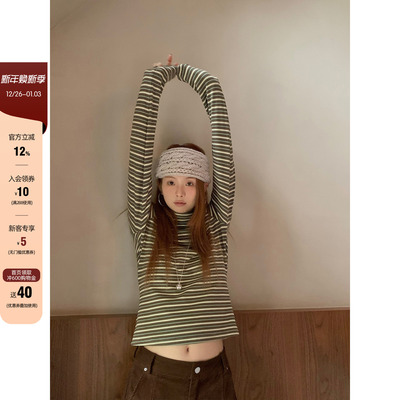 CCKOK条纹半高领德绒打底衫