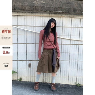 复古条纹拼接假两件正肩长袖 早春韩系通勤 CCKOK 连帽T恤 现货