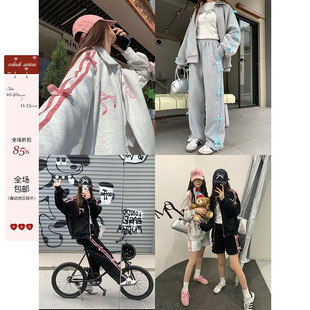 CCKOK 丝绒蝴蝶结卫衣外套两件套装2025冬季学院休闲运动半身裙女