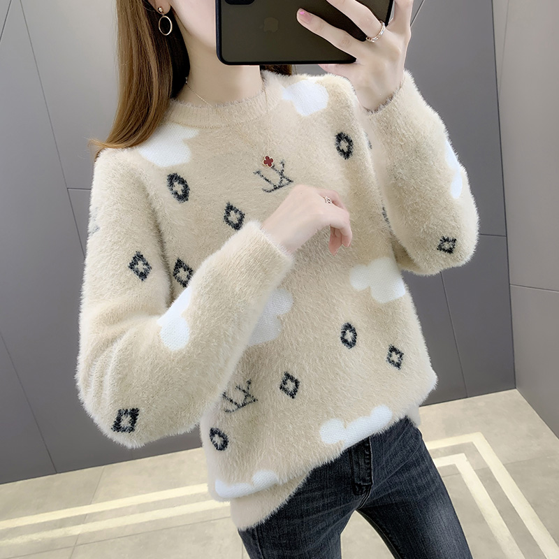 圆领水貂绒毛衣时尚风洋气针织衫