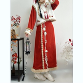 新中式 锦绣辞原创汉服 樱桃兔兔 改良假两件旗袍裙加绒日常秋冬