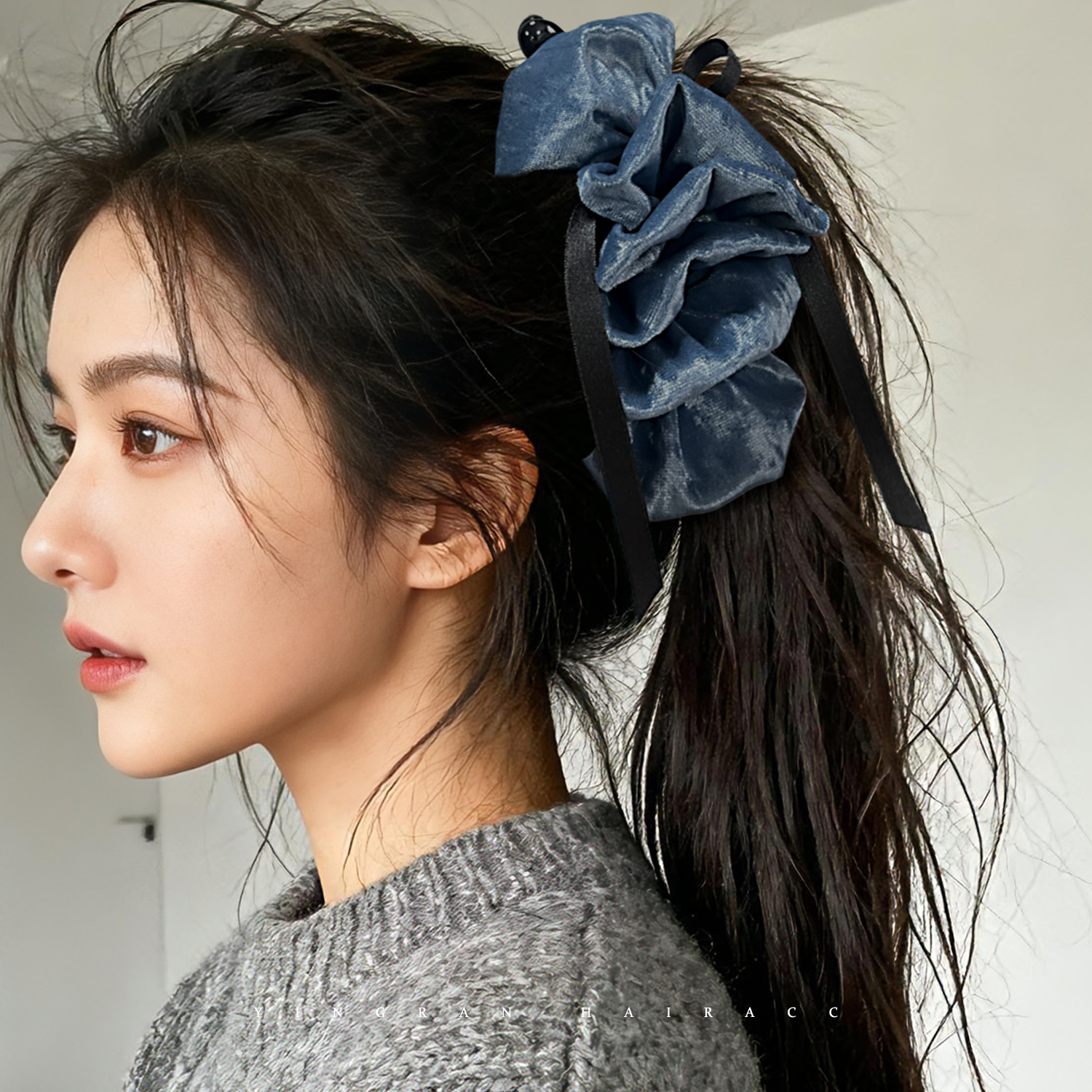 时尚褶皱丝绒竖夹发饰