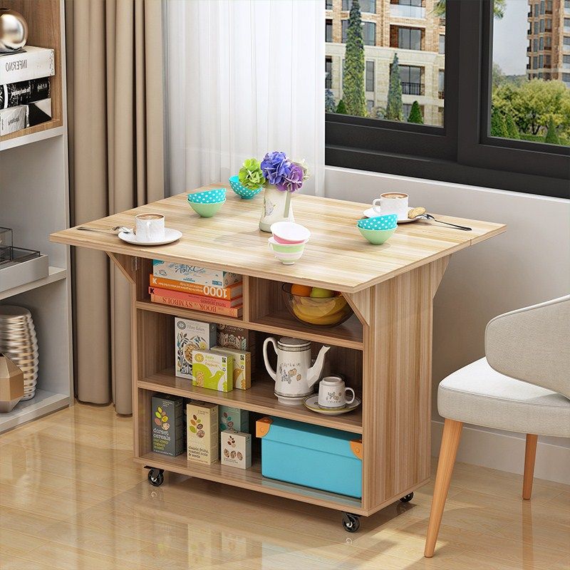 厂折叠餐桌家用小户型可移动带轮正方形长方形简易多功能吃饭小促