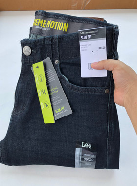 现货美国正品LEE 蓝黑高弹力修身直筒牛仔裤男士中低腰 201-5475
