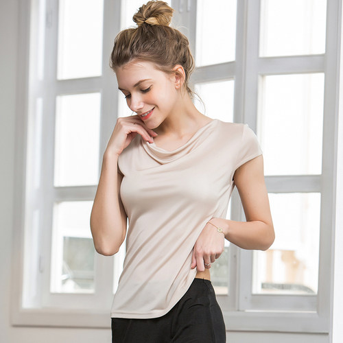 超薄针织荡领女士t恤夏