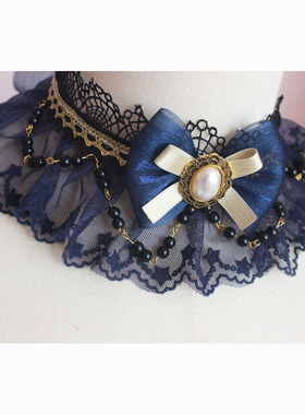 原创手作黑色宫廷复古项链蕾丝