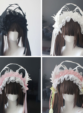 立体翅膀亚文化哥特发带雀之羽手作黑白Lolita小物洛丽塔风格发饰