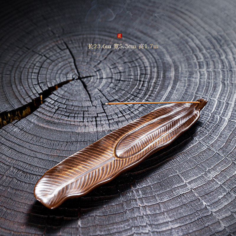 芭蕉叶香盘 手工制作陶瓷线香香插 高温红陶线香卧香插 香托 香座