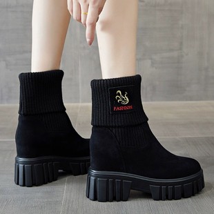 内增高马丁靴2025年新款女加绒冬季厚底软底小个子短靴秋冬款袜靴
